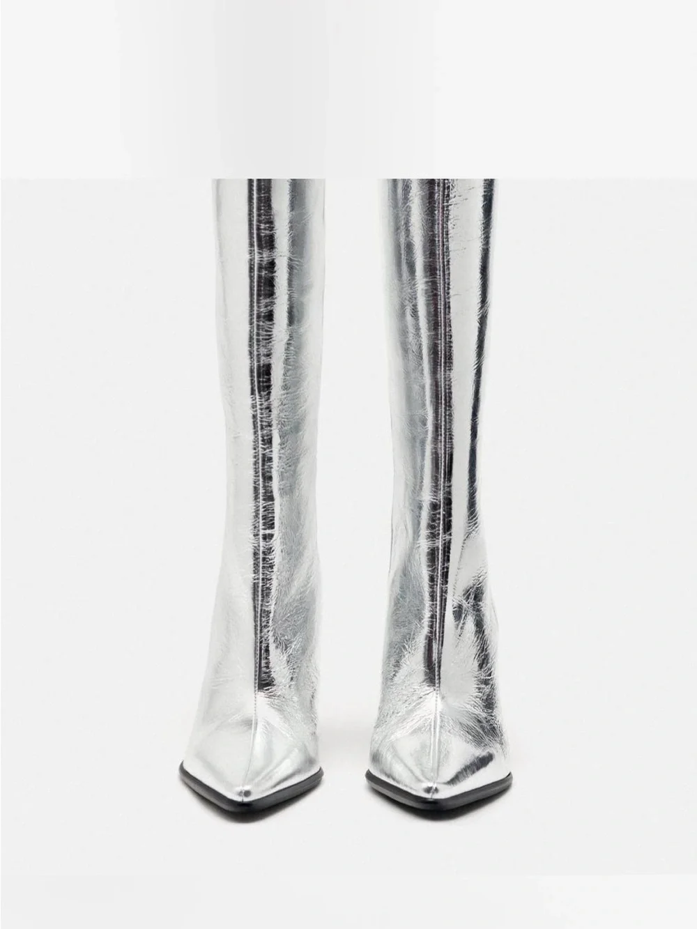 BNWT Zara Silver Metallic Knee-High Block Heel Boots - Women Sz 40 9